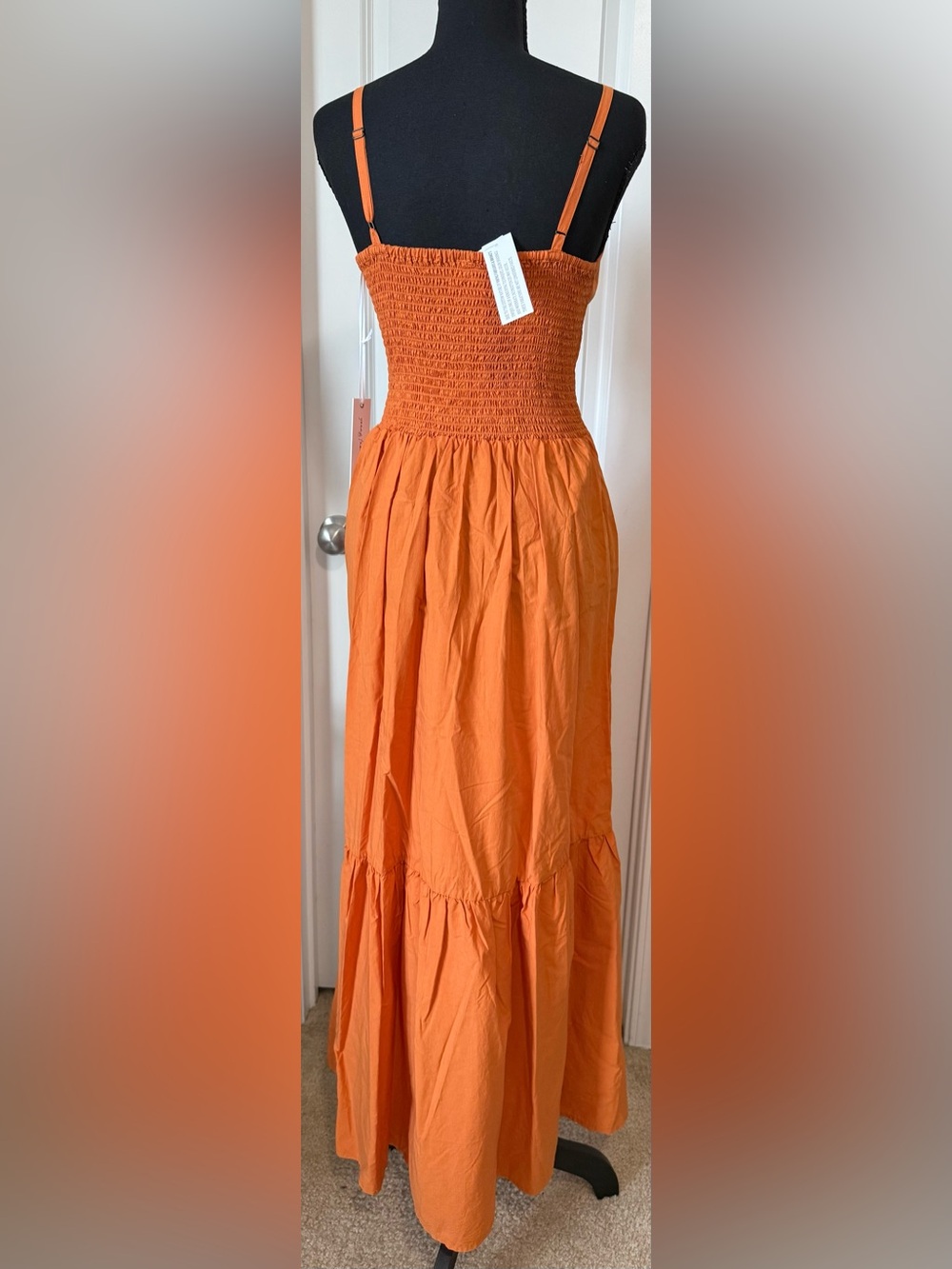 Young Fabulous & Broke Pumpkin Orange Smocked Waist Sundress with pockets(Small) - Picture 4 of 8